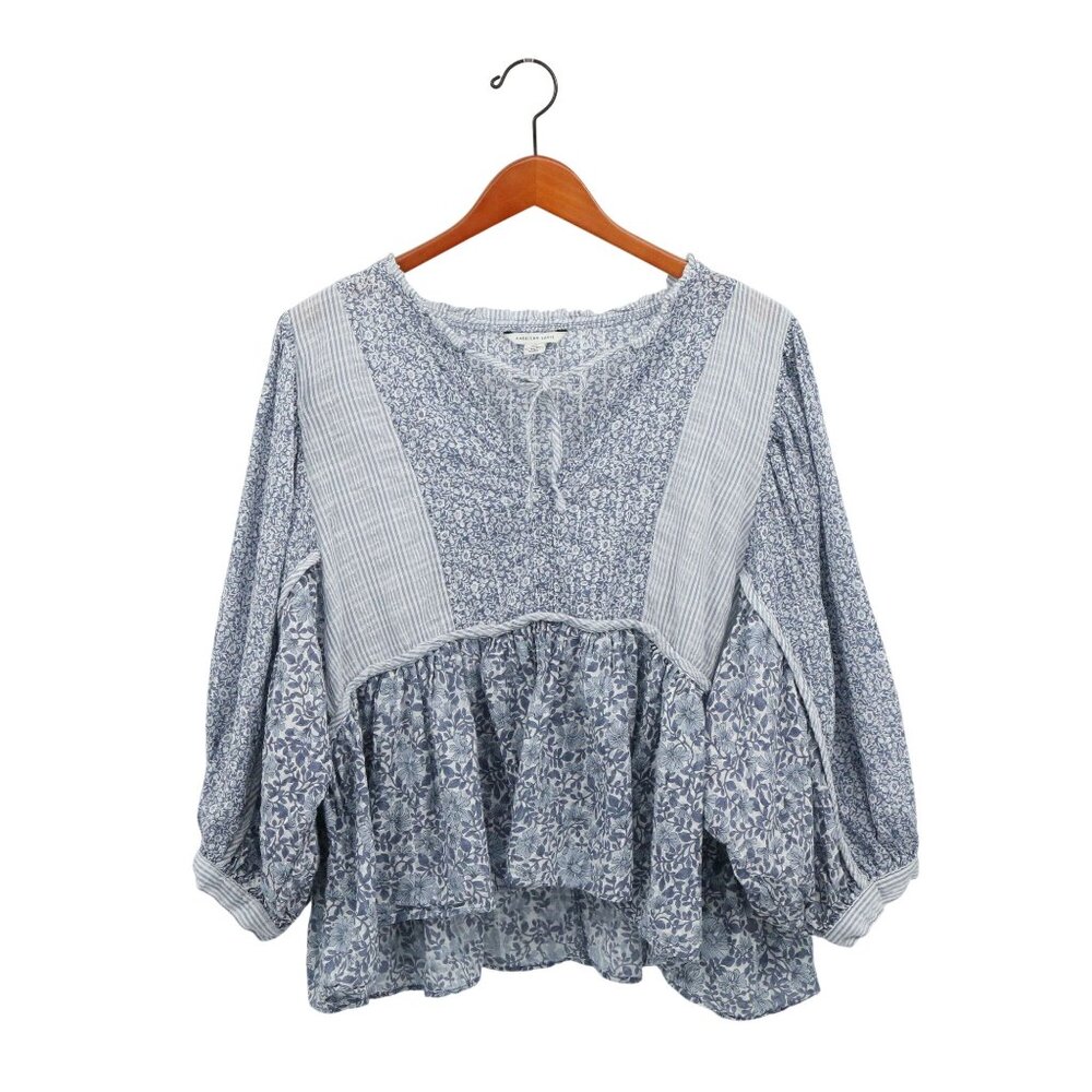 American Eagle Floral Striped Patchwork Blue Peas… - image 2